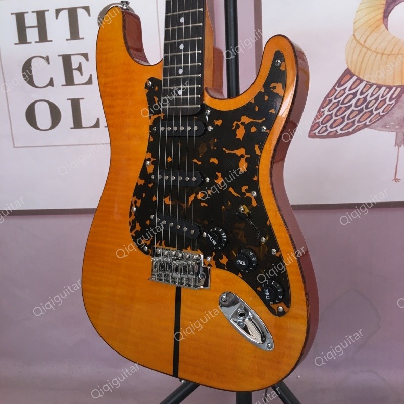 Flame Maple Veneer Amber Electric Guitar SSS Pickups Tortoise Shell Pickguard