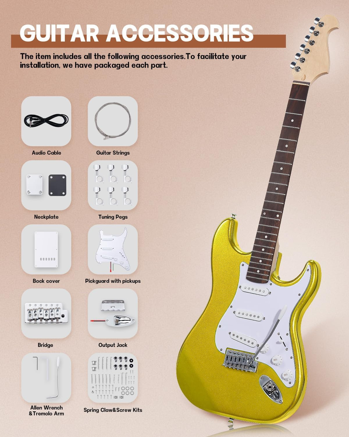 DIY ST Style Electric Guitar Kits,Spray-Painted Mahogany Body,Laurel Wood Finger