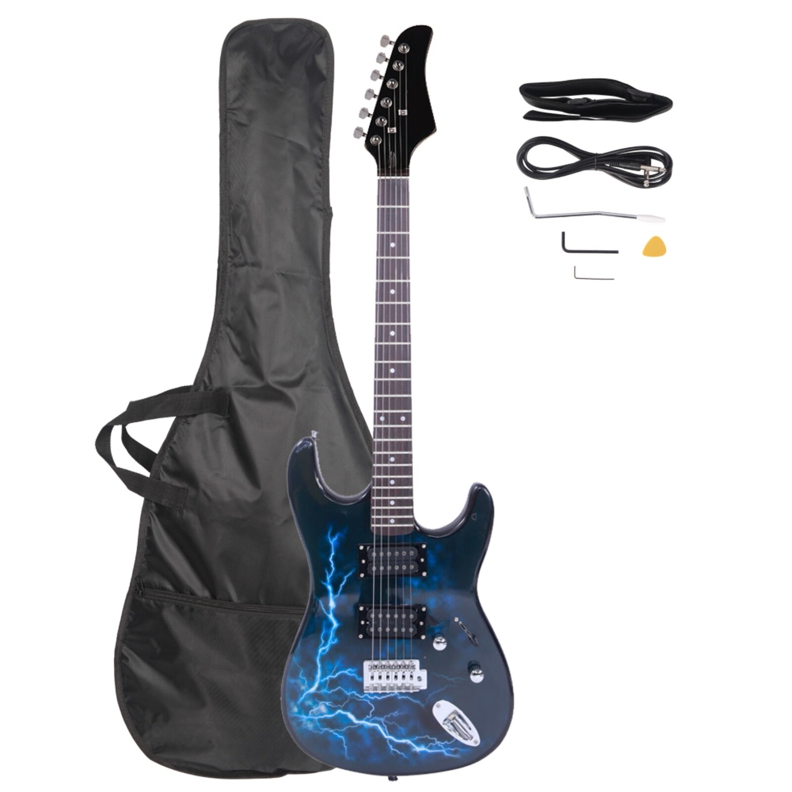 Stylish Black ST-E H-H Pickups Electric Guitar Set With Lightning Patterns