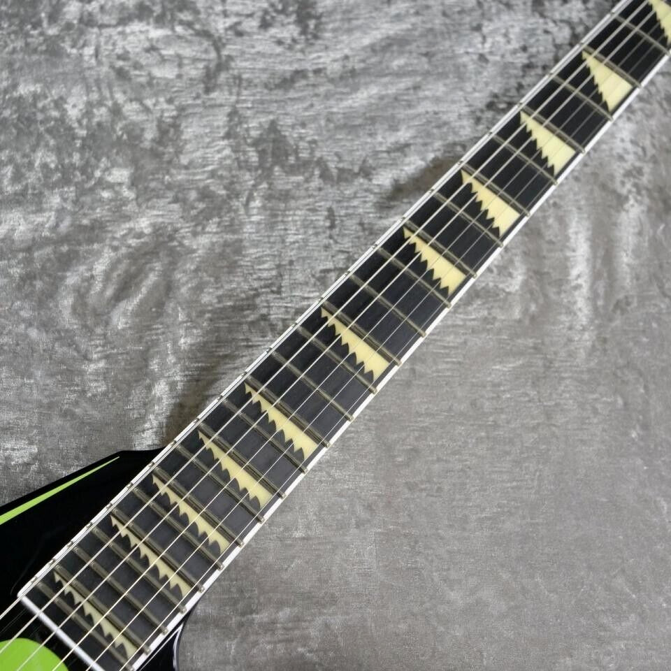 EDWARDS E-ALEXI GREENY Black Lime Green Pinstripe & Skull Electric Guitar JP