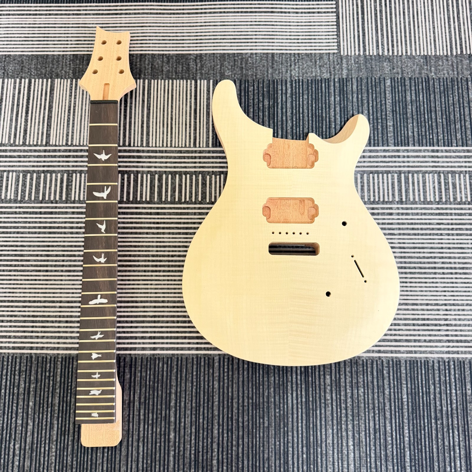 Unfinished PRS DIY Guitar Kit with Bird Inlay, Tremolo Bridge & Humbucker Pickup