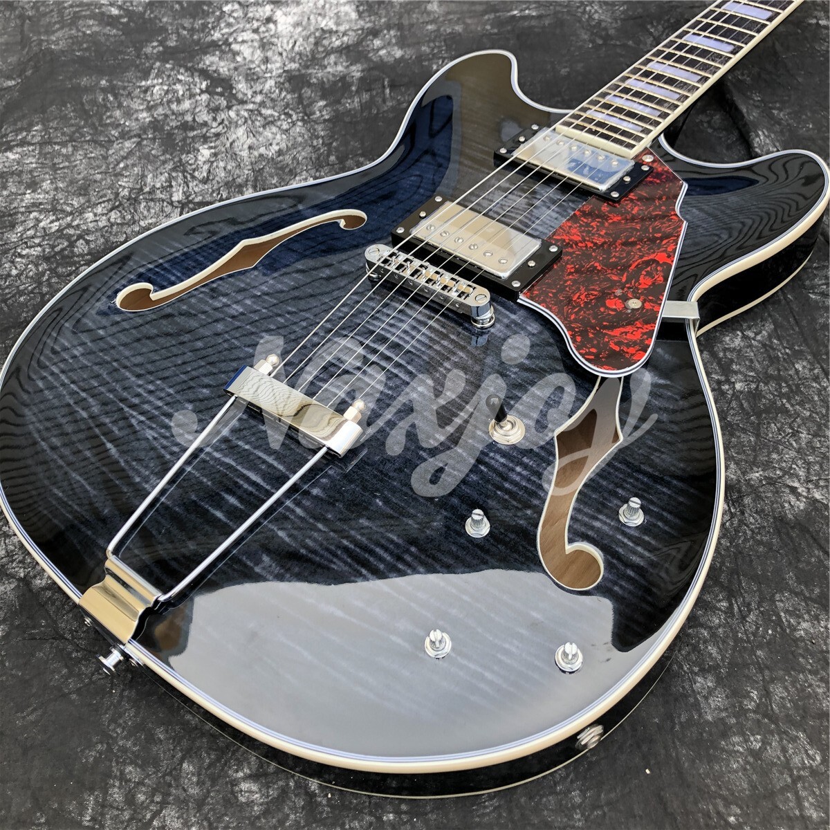 Grote Black Flame Maple Jazz Electric Guitar Semi Hollow F holes Archtop Guitar