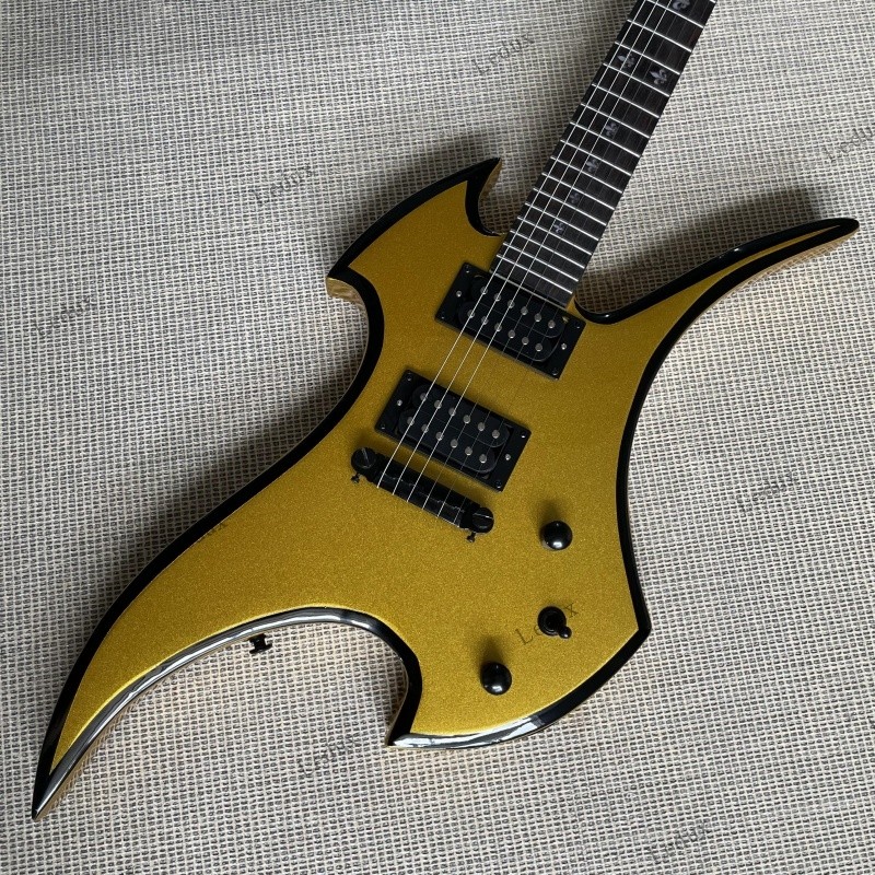 Solid Electric Guitar Stainless Fret Metallic Gold with Black Burst H-H Pickups