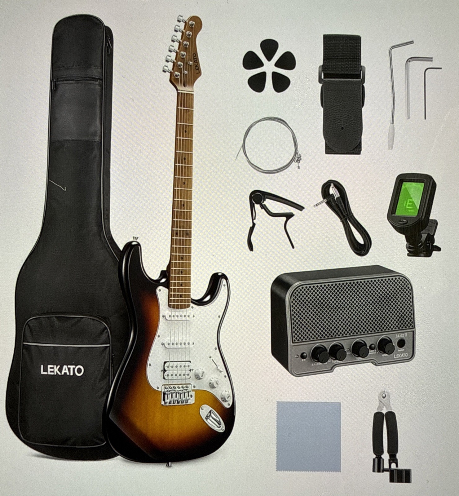 LEKATO 39 Inch HSS Electric Guitar Kit with 5w Mini Amp, Bag, Tuner, Capo, Strap