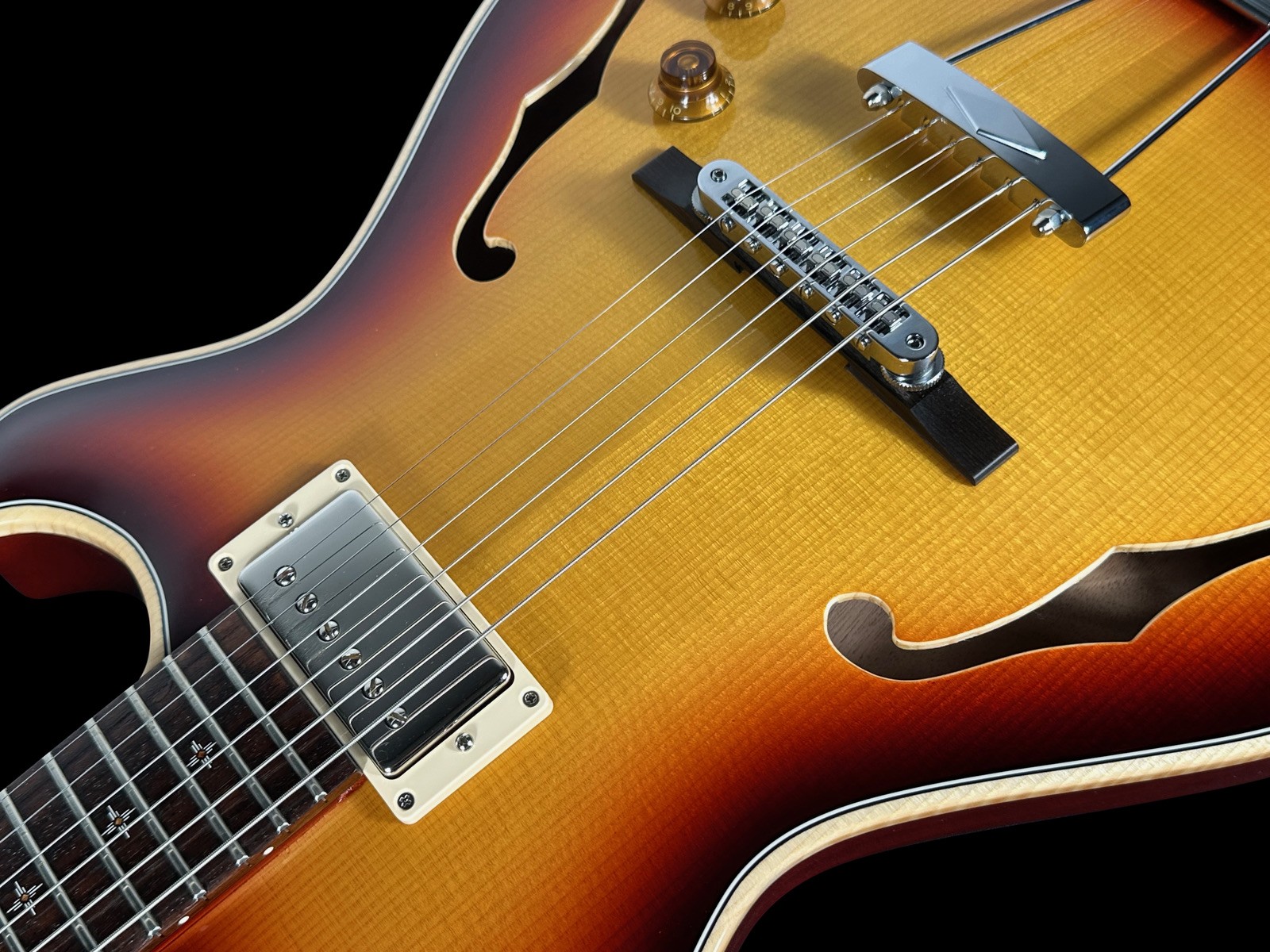 2025 KNAGGS CHENA A HOLLOWBODY ARCHTOP w HUMBUCKER & PIEZO ~ DARK CHERRY BURST