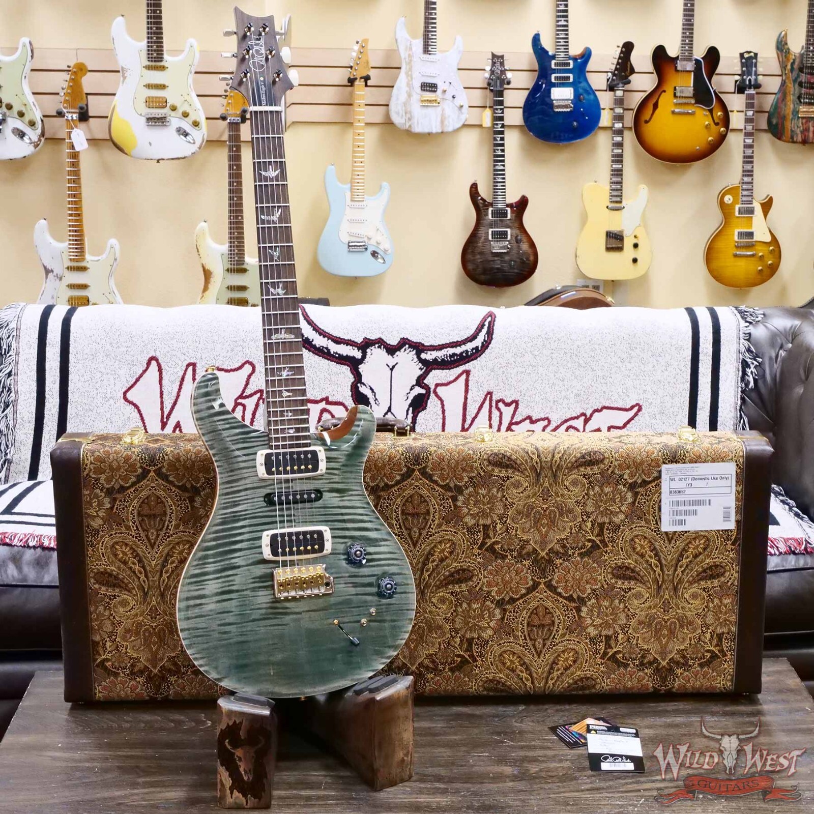 Paul Reed Smith PRS Wood Library 10 Top Modern Eagle V Flame Neck Trampas Green