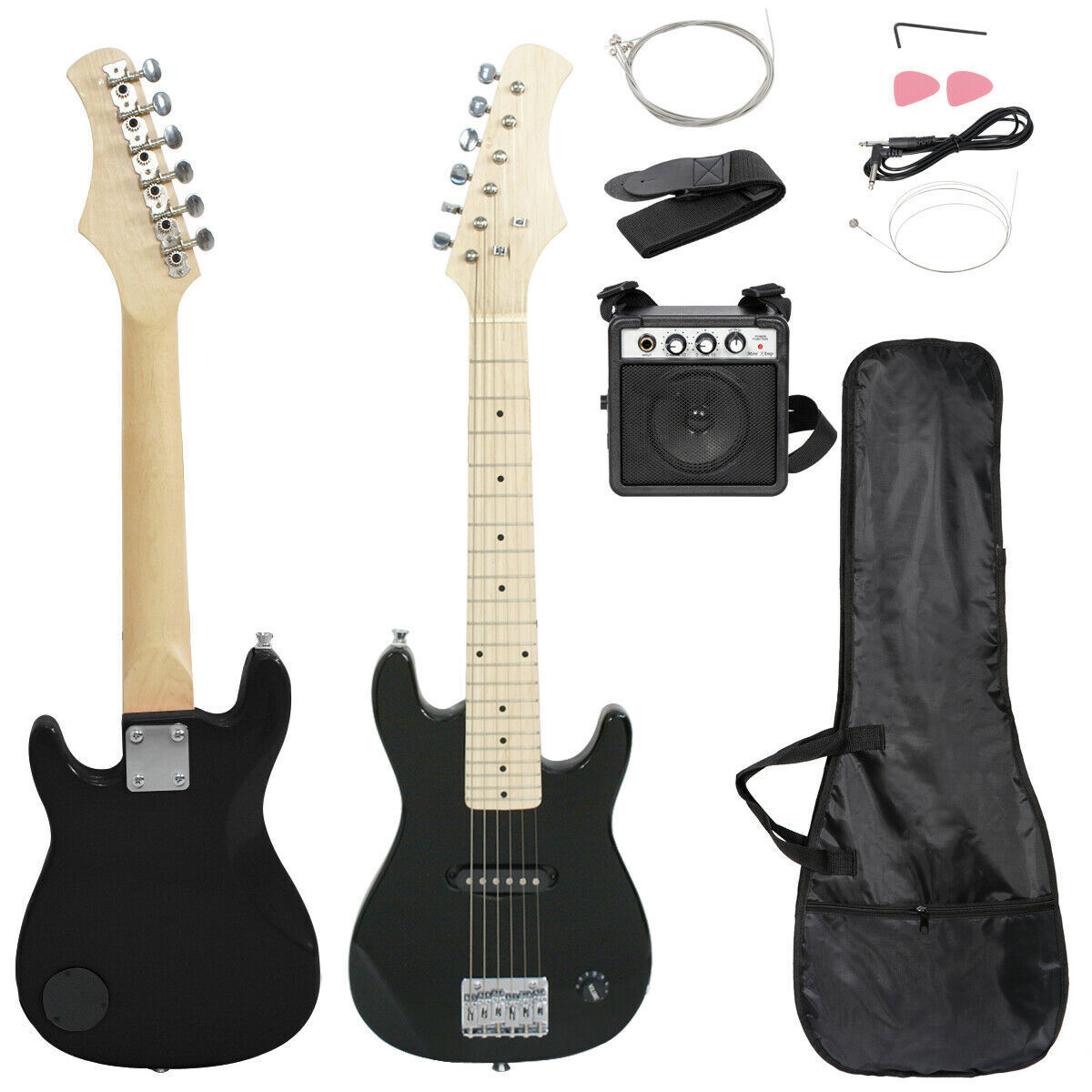 Black Kids Guitar w/ Amp Case Electric Guitar Accessories Pack 30″ Beginner Use