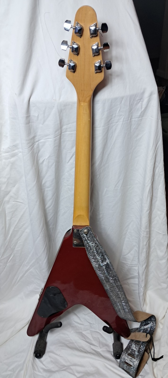 Vintage 1980s Harmony Flying V Electric Guitar Red w/ Soft Case
