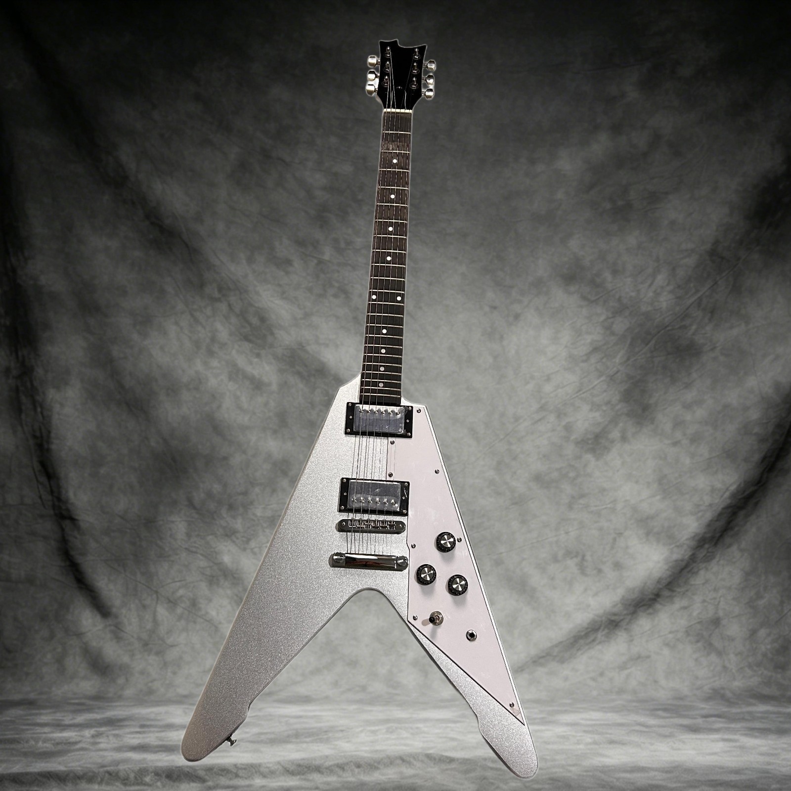 Gleeson Fly-V Electric Guitar Rosewood Fretboard Metallic Silver Color