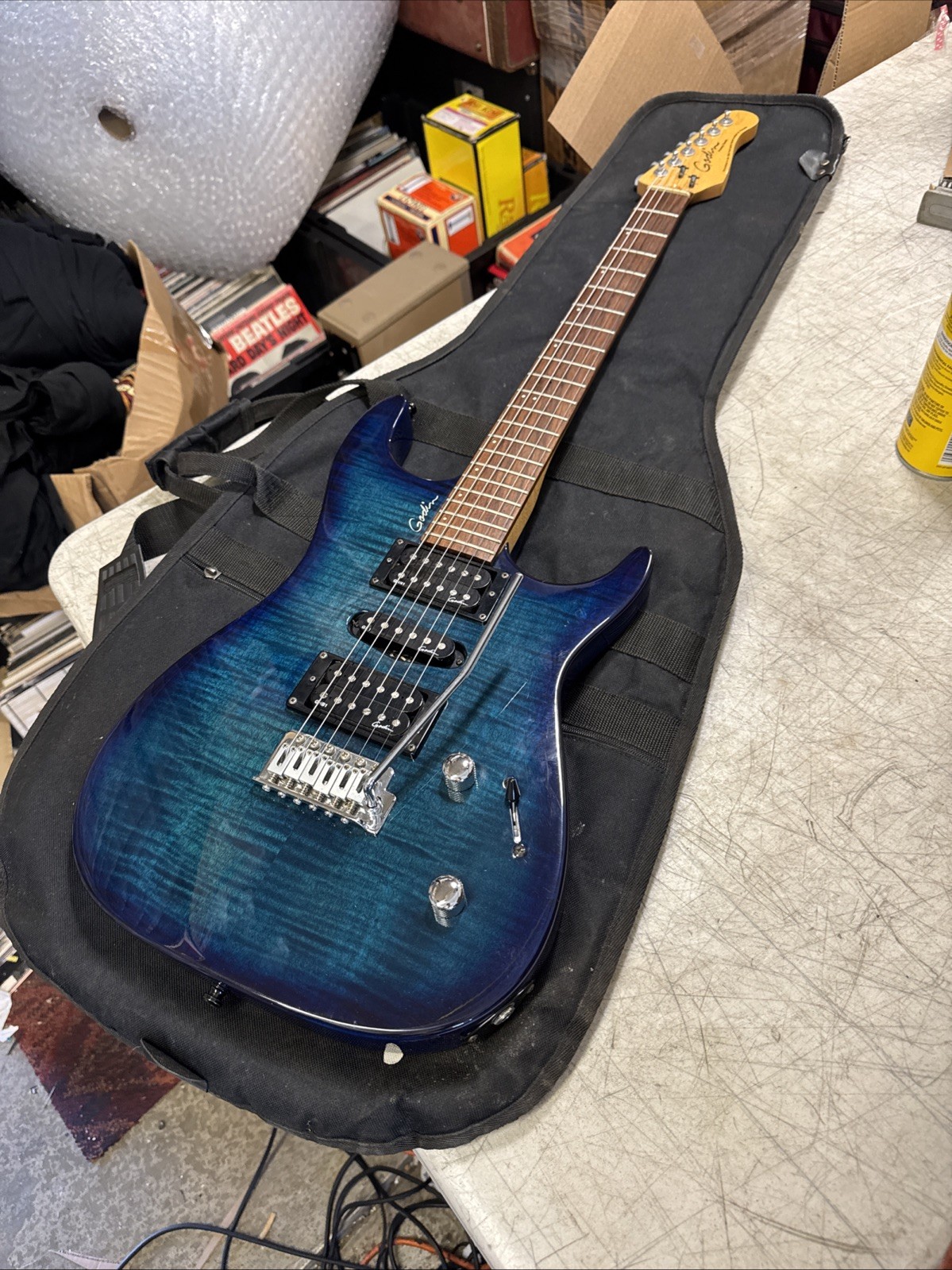 Godin Freeway Classic Electric Guitar Blue Flame Top USA & Canada HSH Nice!
