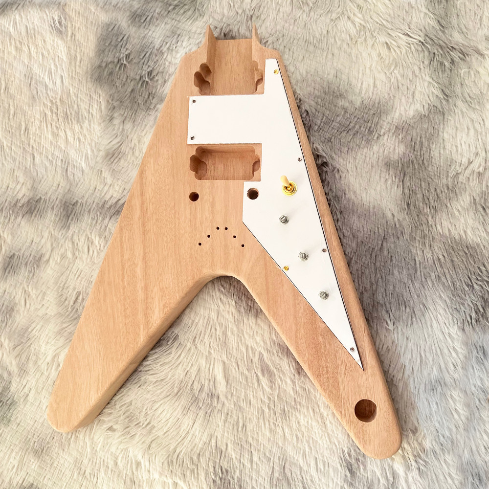 Clearance 6 String V DIY Electric Guitar Kit Canadian Maple Neck Gold Part