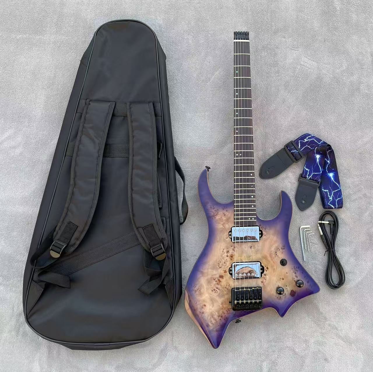 6 Strings Headless / Travel Electric Guitar Abalone Dots Inlays Glossy Finished