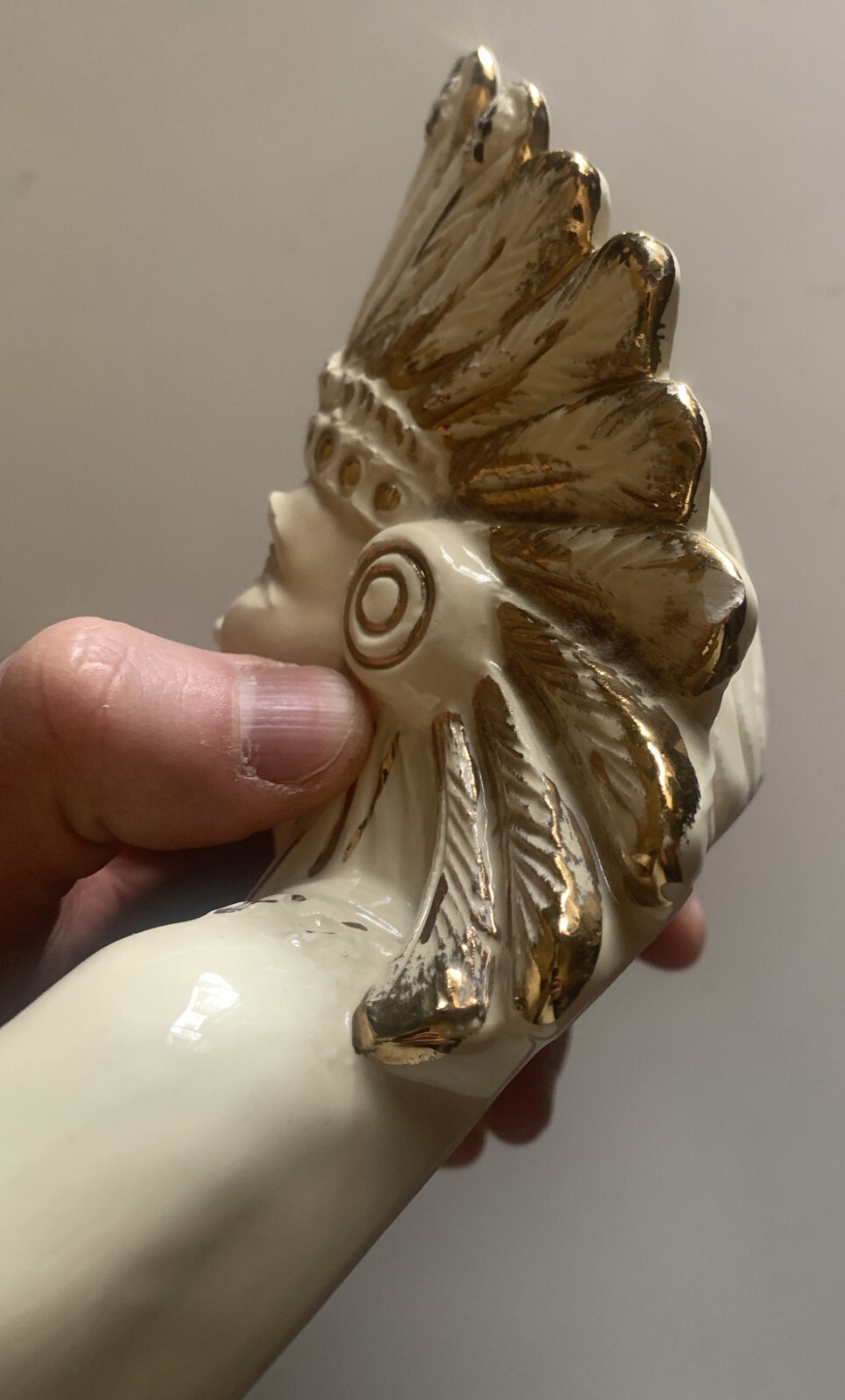 VINTAGE 11″ LARGE FIGURE CERAMIC COIN TRAY AMERICA INDIAN NATIVE MADE IN ITALY