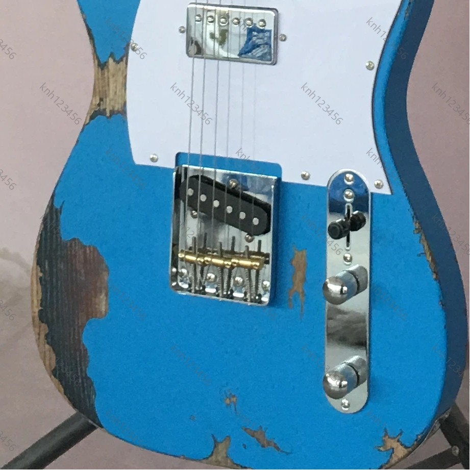 Worn Bright Blue Offset Contour Electric Guitar SH Pickups Free Shipping