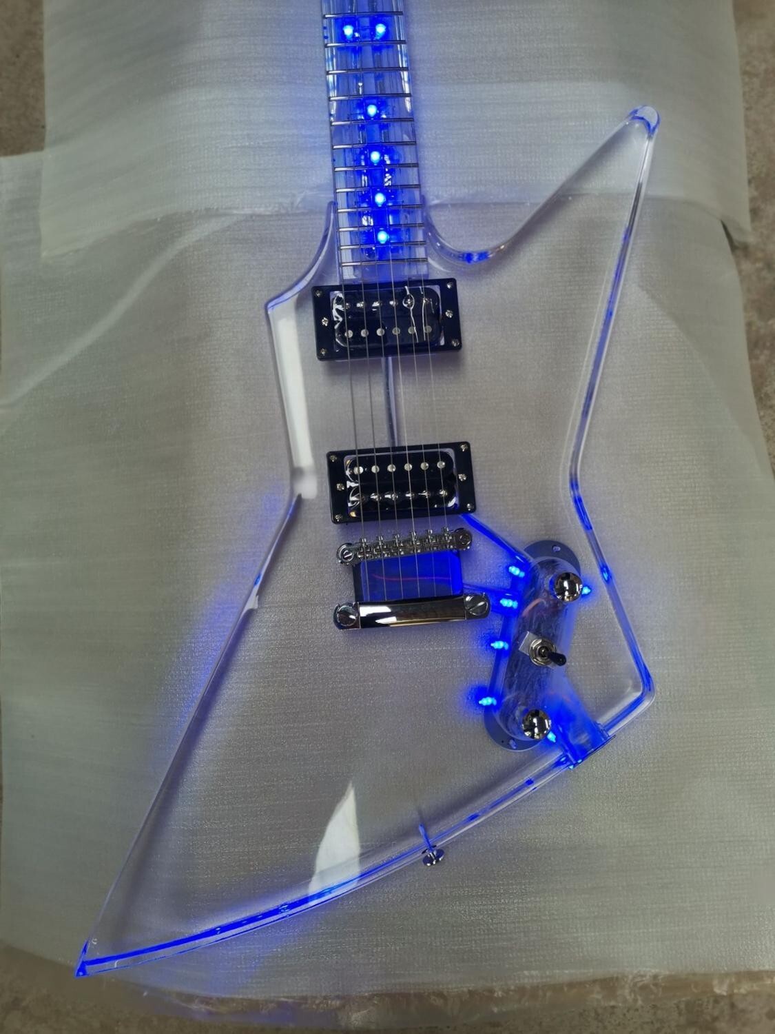 6 Six String Acrylic Electric Guitar Blue Light Acrylic Fingerboard Acrylic Neck