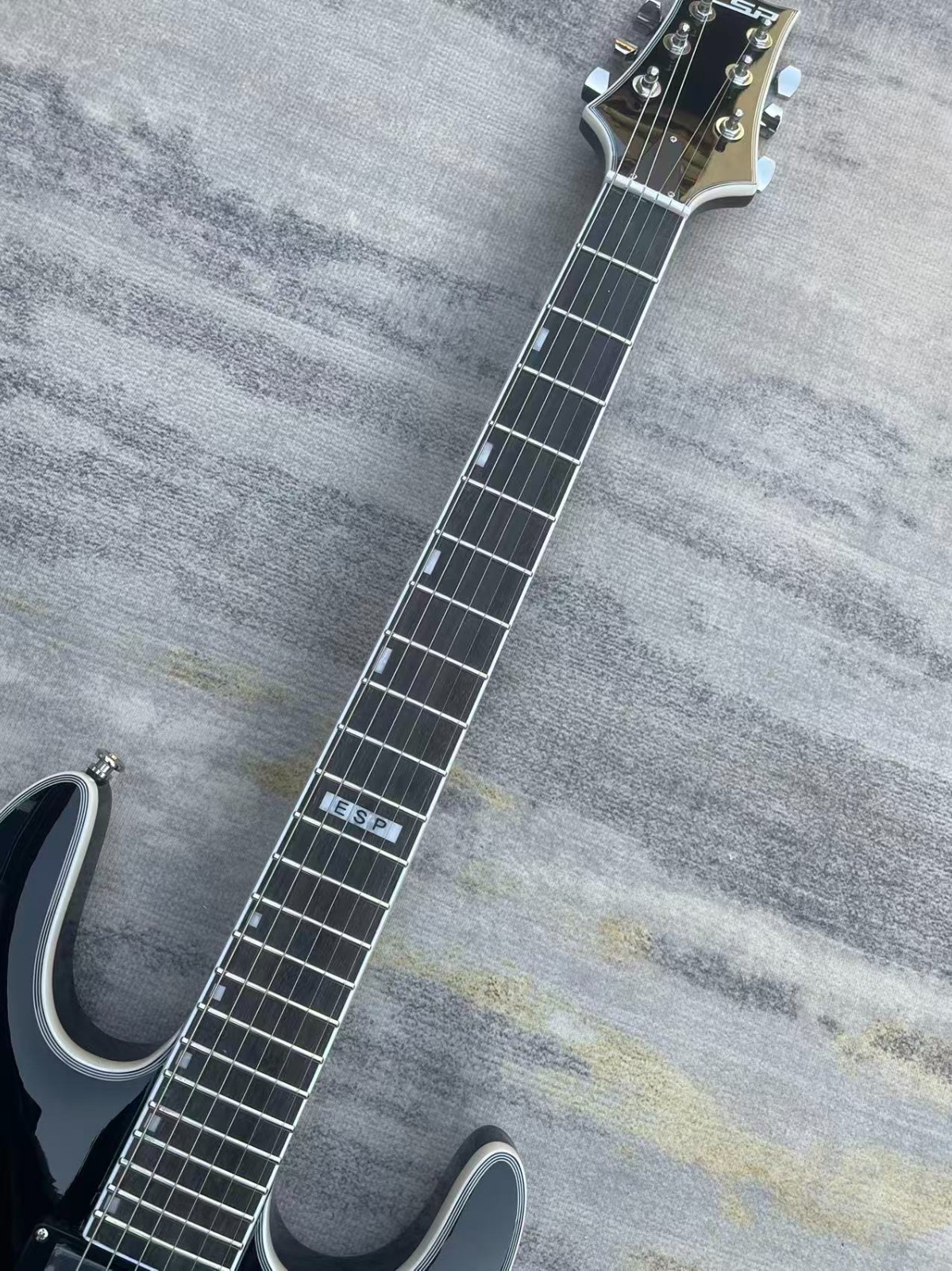 Ultra-Thin Black ESP Black Asymmetrical Electric Guitar HH PICKUP 24 tone