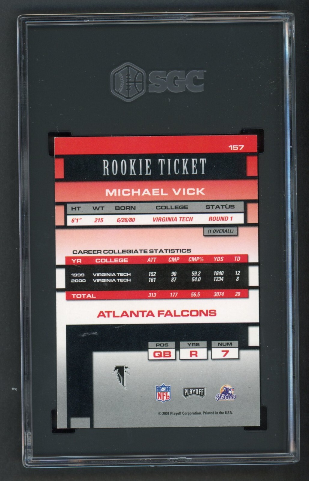 2001 Playoff Contenders Michael Vick RC Ticket AUTO /327 SGC 8 NM-MT