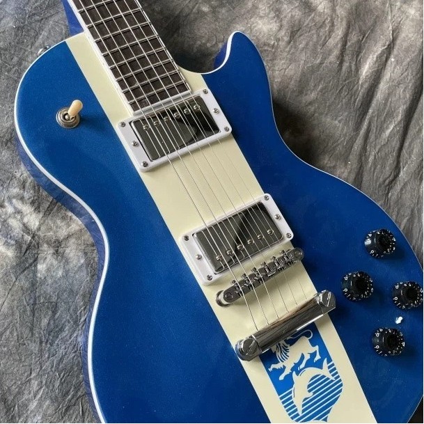 Custom Sparkle Blue&White Electric Guitar H-H Pickup DONEI Inlay Chrome Hardware