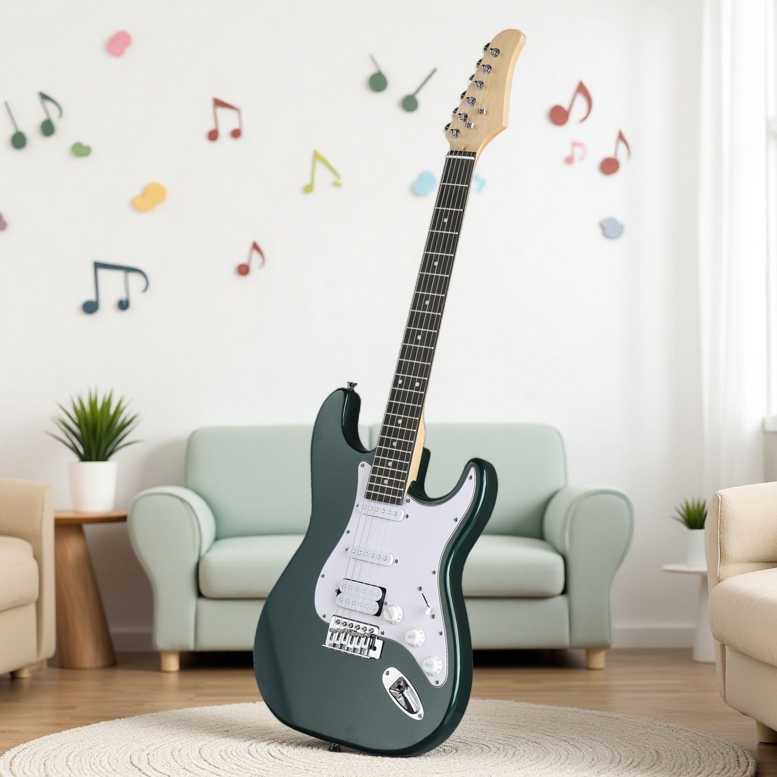 39″ S-Style Beginner Electric Guitar Set – Full Size Amp HSS Tremolo Dark Green