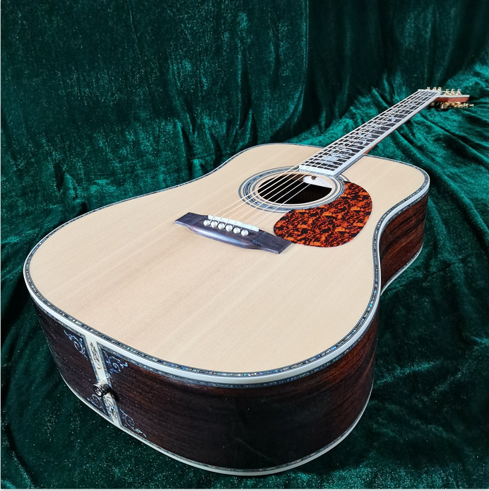 Acoustic Electric Guitar Hollow with EQ Abalone Inlay Solid Spruce