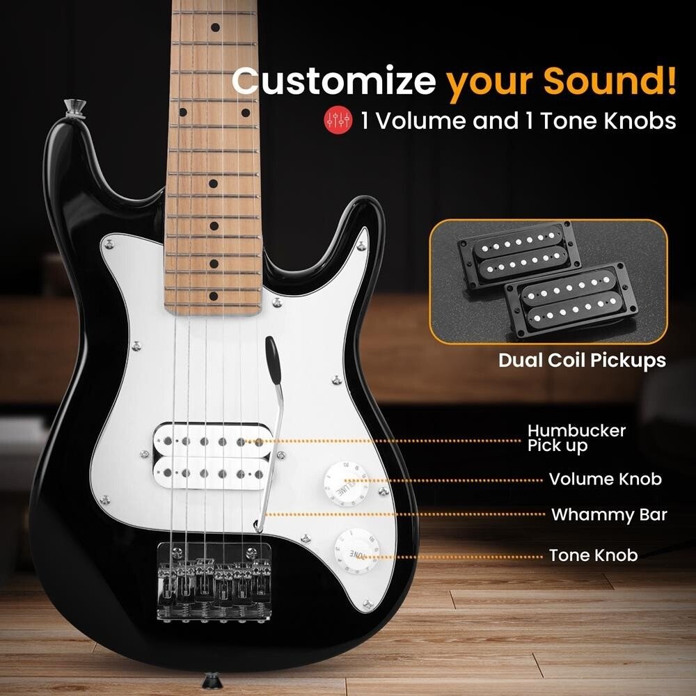 Pyle 6-String Kids Electric Guitar w/ Accessory Kit & Amplifier (Black)
