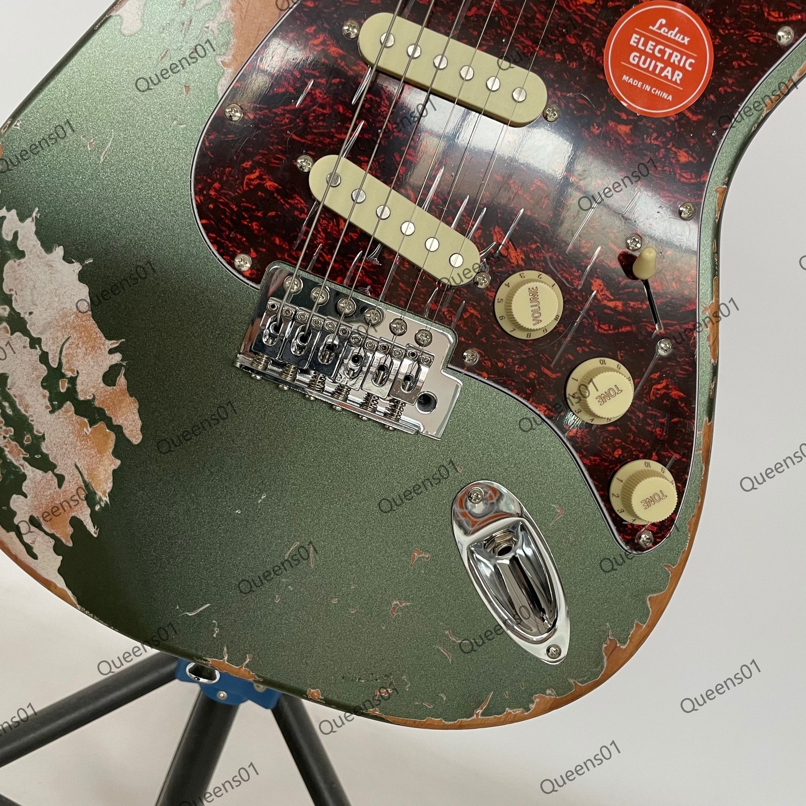 Aged Electric Guitar Tremolo System Chrome Parts Bone Nut Solid Olive Green