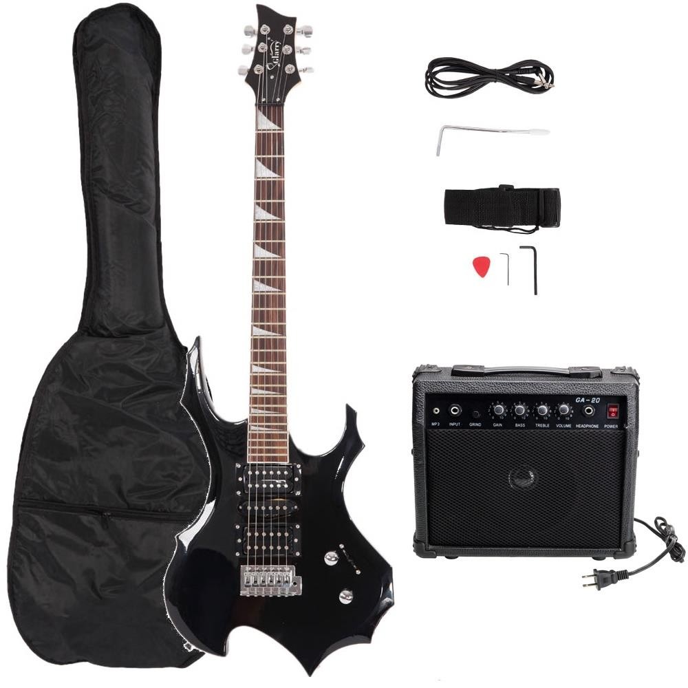 New Black Burning Fire Basswood Electric Guitar School Band with Bag & 20W Amp
