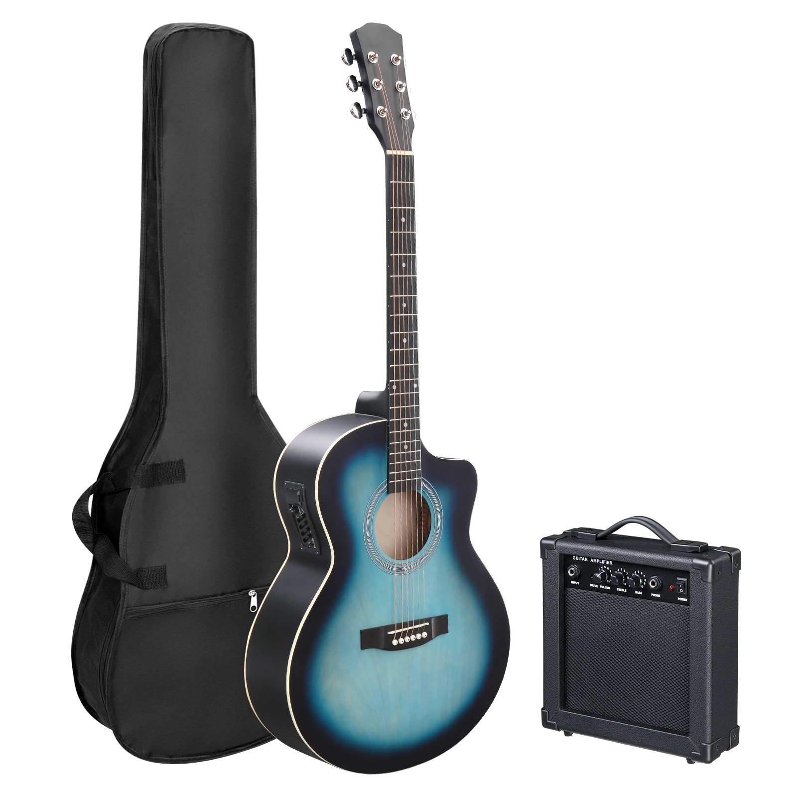 Full-Size 41-In Acoustic Electric Guitar with 15W Amp Basswood Body Guitars Kit