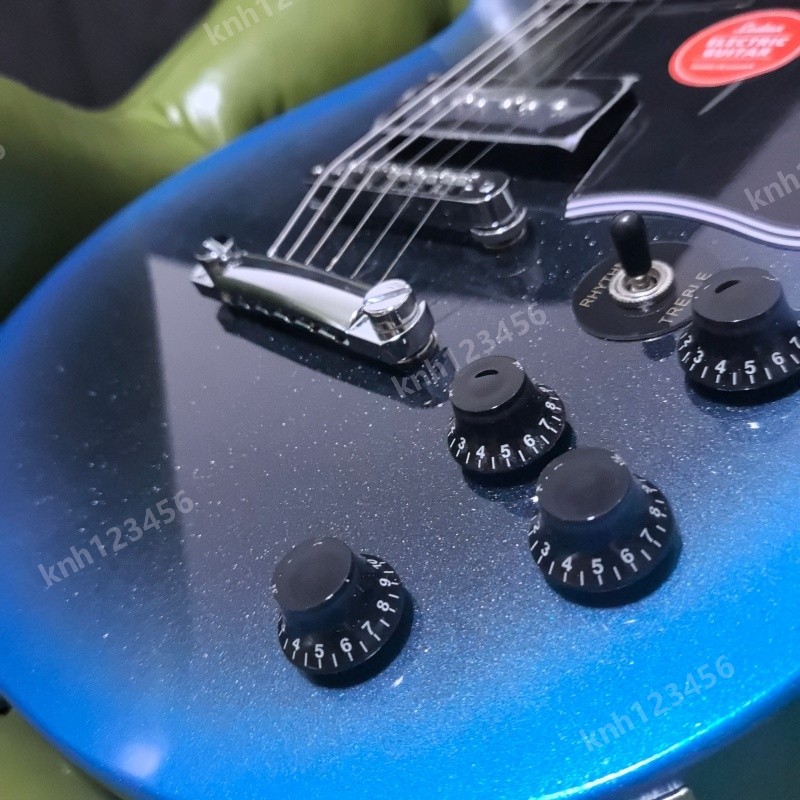 Electric Guitar Blue Silver Sparkle Dual P90s Stainless Rounded Fret Edge