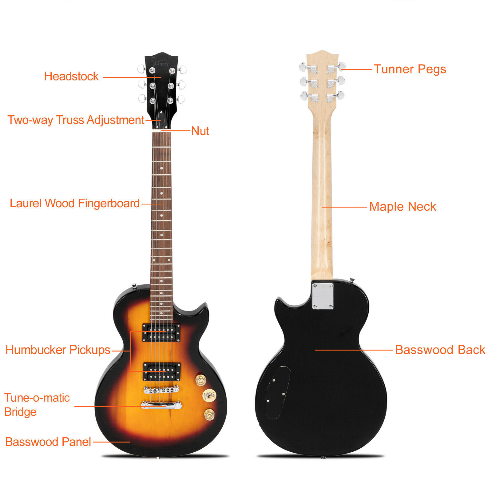39″Solid Basswood Electric Guitar HH Pickups Laurel Fingerboard W/Bag Strap Pick
