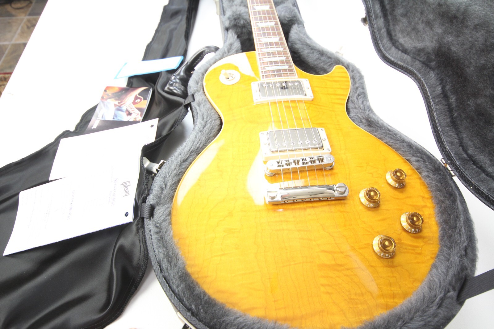 2002 GIBSON LES PAUL STANDARD PLUS AAA ROCK MAPLE TOP MINT TRASNS AMBER