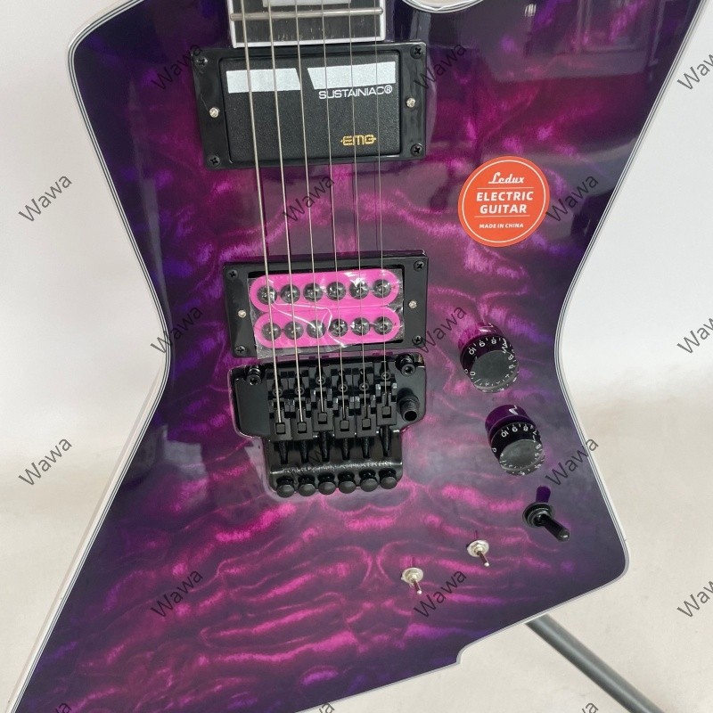 Hot Hard Rock Purple Solid Electric Guitar Rounded Fret Edge Active Pickup Stock