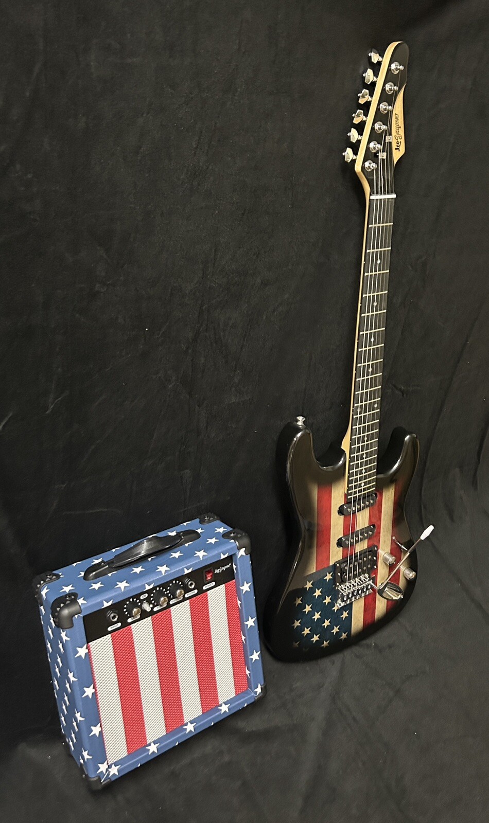 USA Flag Electric Guitar And Amp