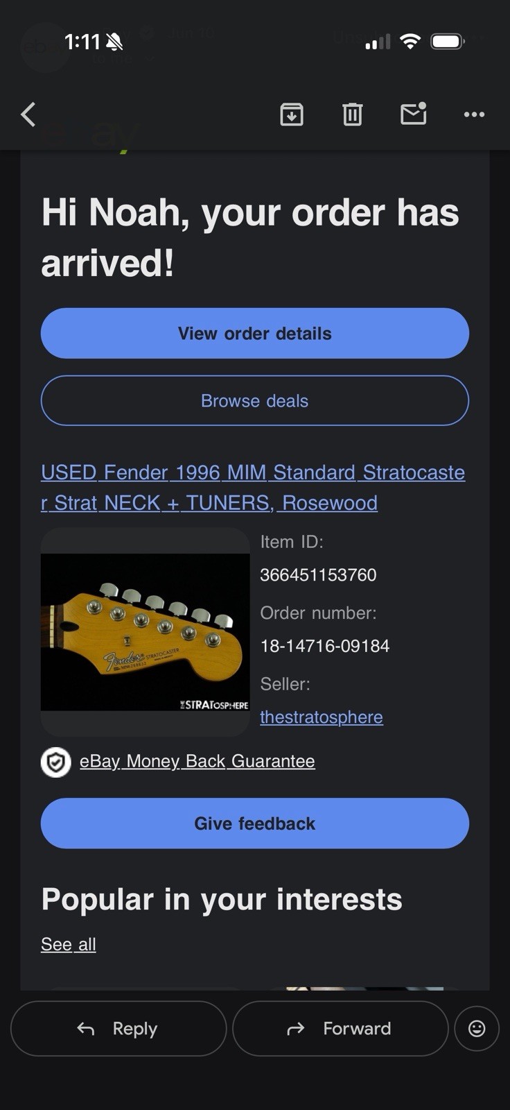 Fender Stratocaster Partscaster – Genuine Fender MIJ Body – Vintage Noiseless
