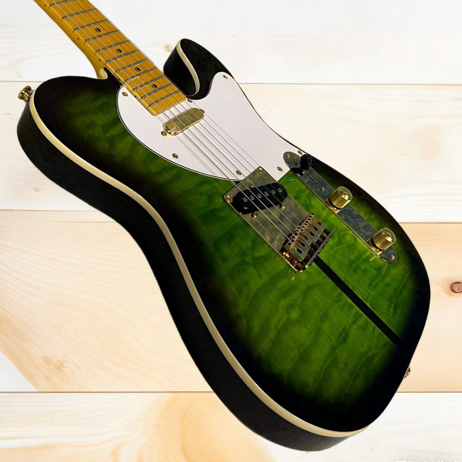 Tele Electric Guitar Green Burst Color Cloud Maple Top Golden Hardware