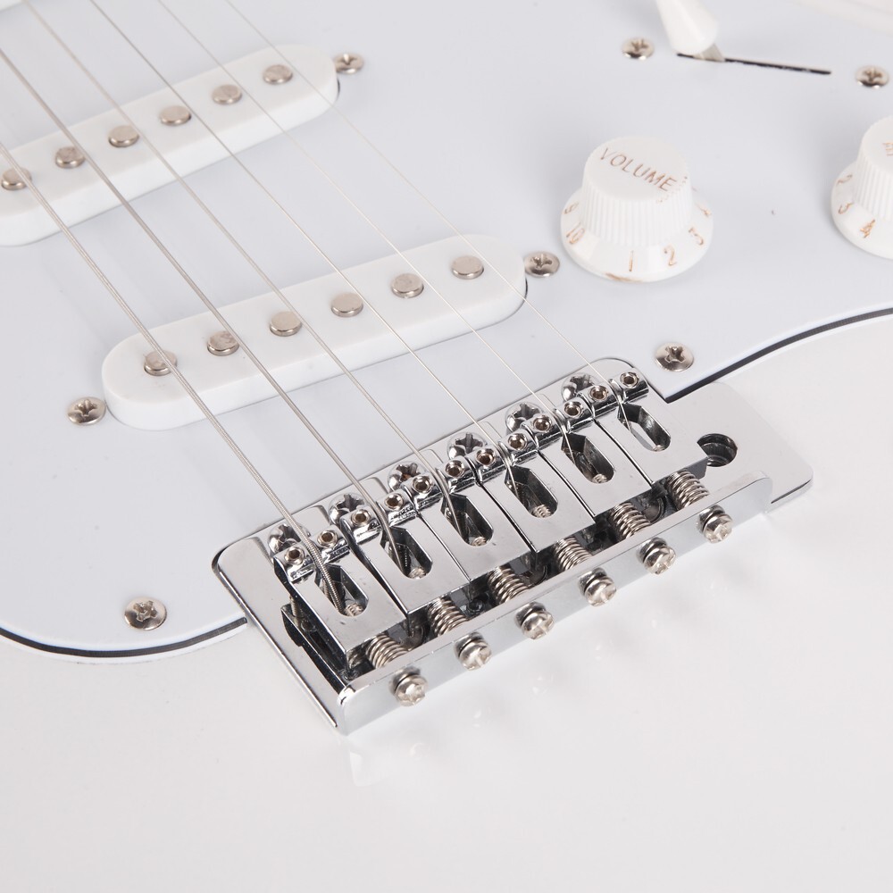 Full-Size White Strat Style Electric Guitar Package with Gig Bag Cable and More