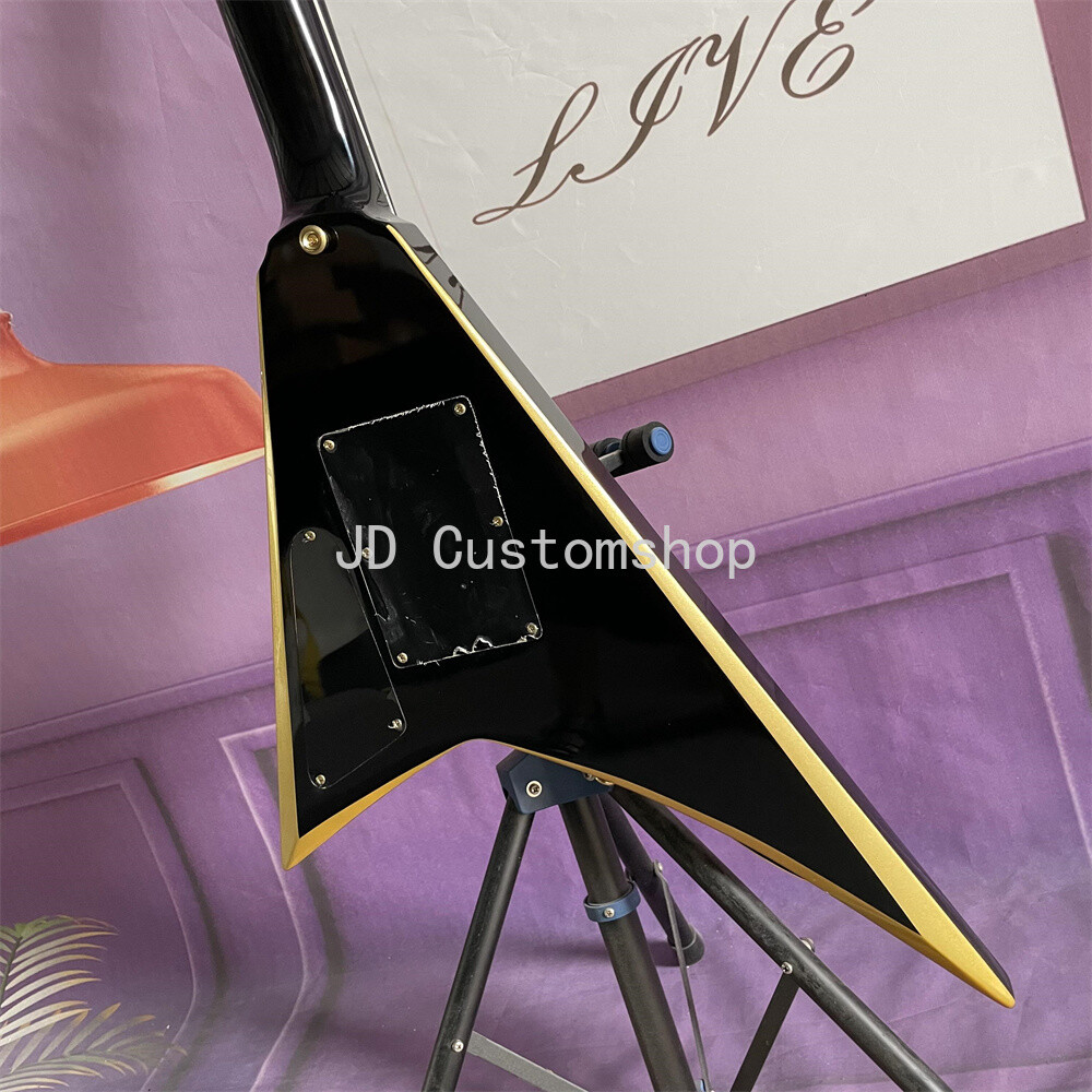 Solid Body Flying V RR24 Electric Guitar 6 String Floyd Rose H Pickup Gold Bevel