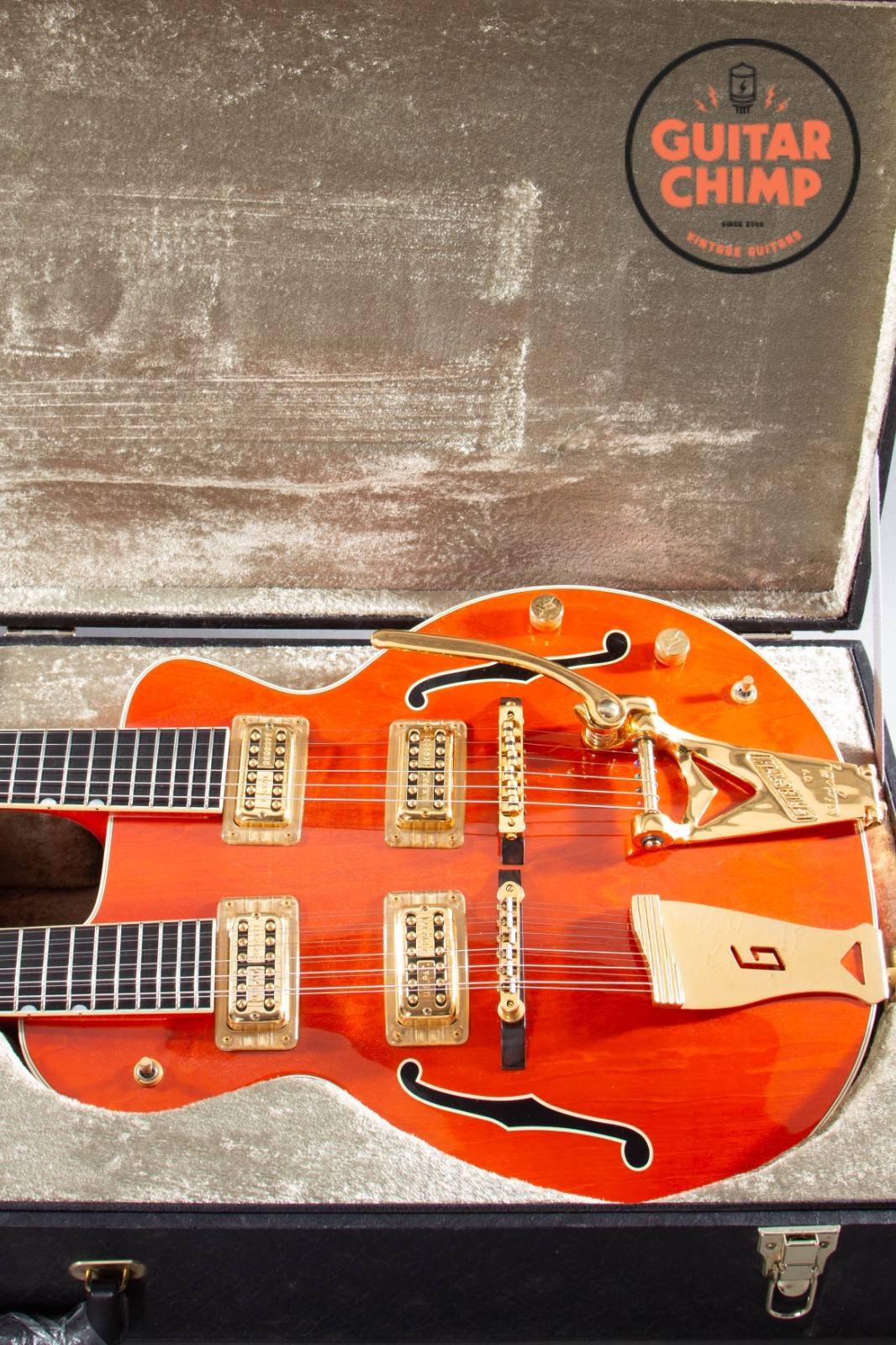 1997 Gretsch G6120-6/12 Nashville Double Neck Orange Stain MIJ OHSC Rare