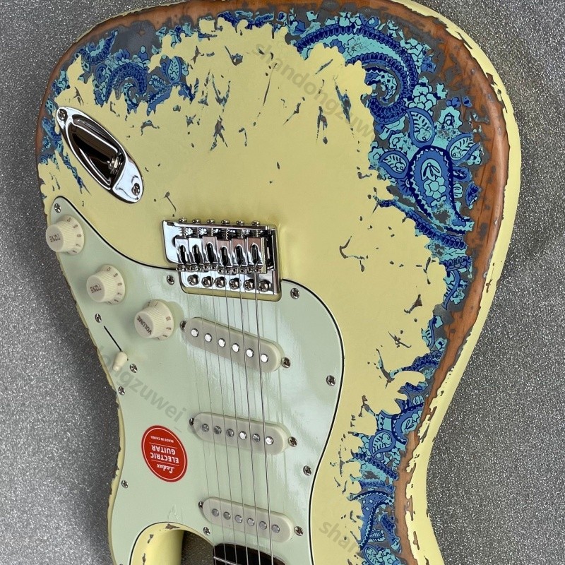 Aged Electric Guitar Bone Nut Stainless Rounded Fret Blue Paisley Free Shipping