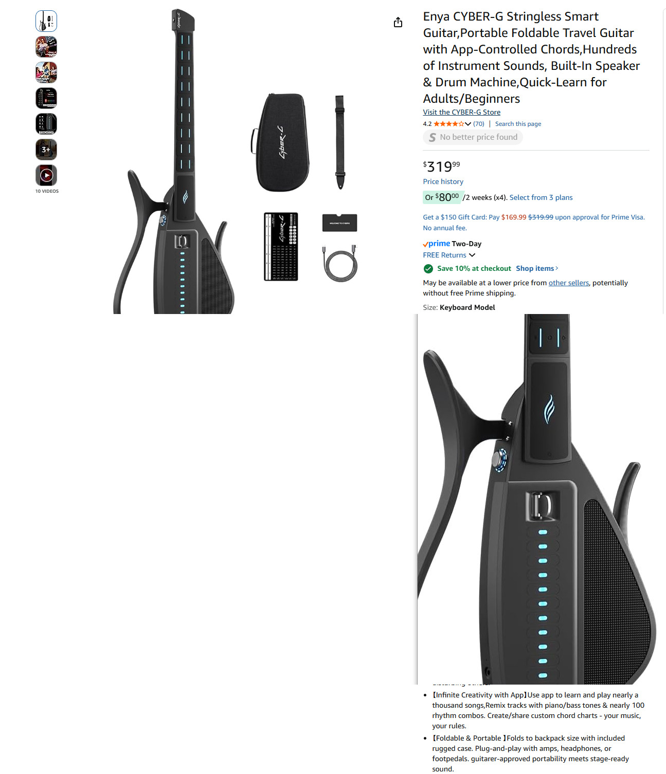 Enya CYBER-G Stringless Smart Guitar,Portable Foldable Travel Guitar #3904L Y