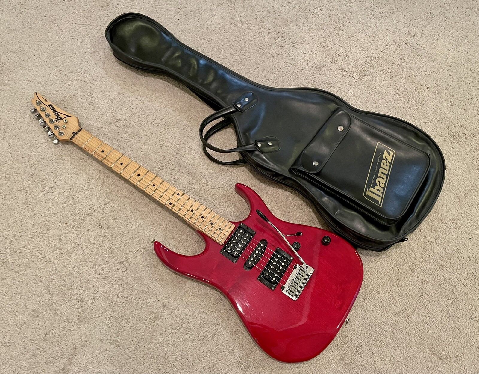 1993 Ibanez XT 170 Super Strat Guitar HSH Maple Body Trans Red Grover Tuners