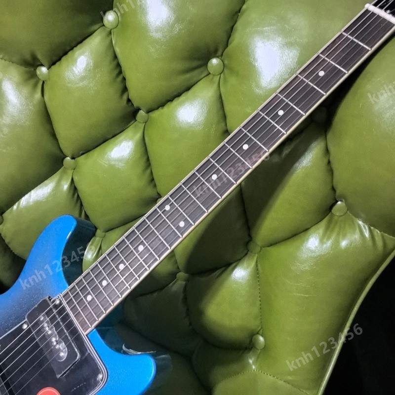 Electric Guitar Blue Silver Sparkle Dual P90s Stainless Rounded Fret Edge
