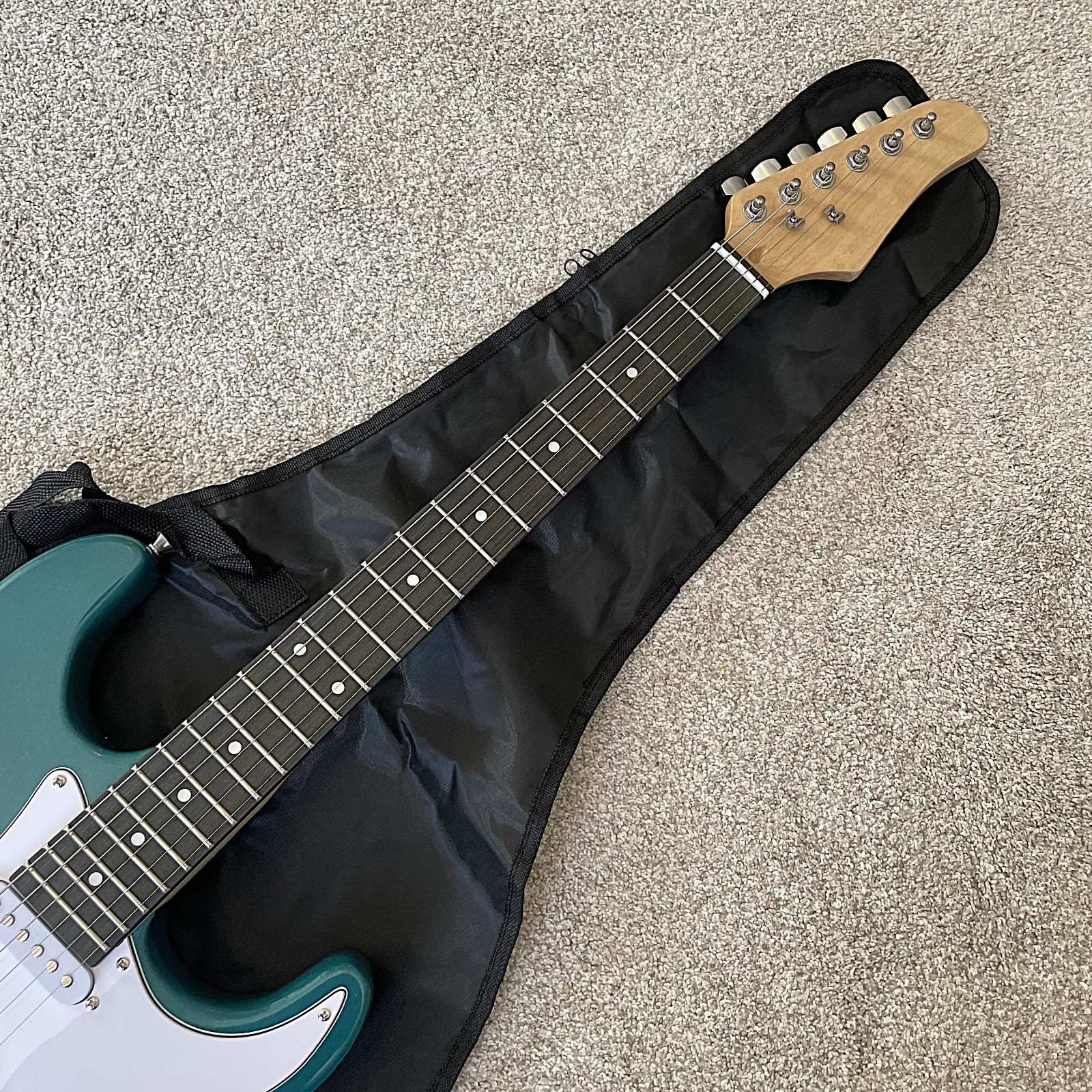 Full-Size Seafoam Blue Sparkle Electric Guitar Starter Package with 5-Watt Amp