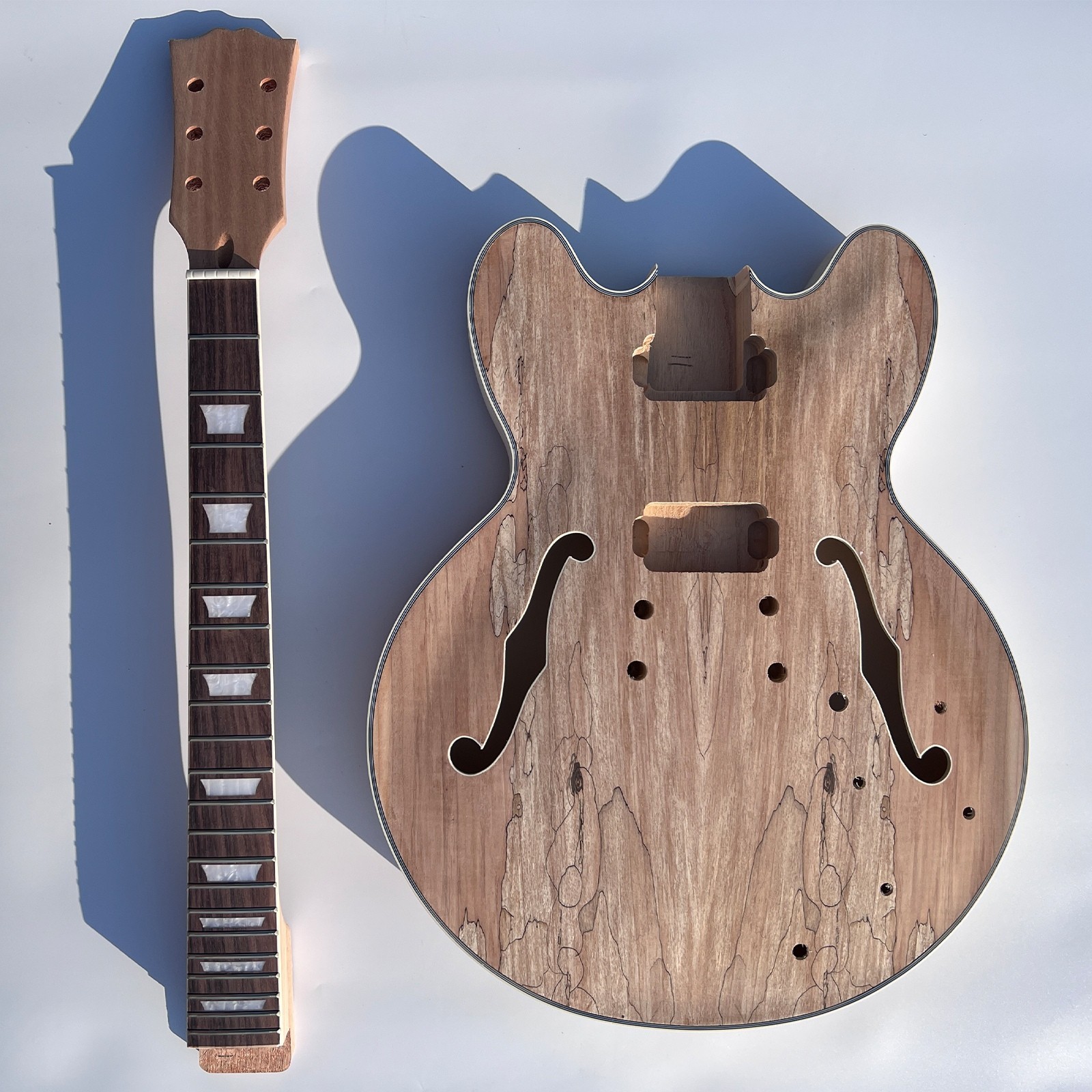 DIY Electric Guitar Kits Hollow Mahogany Neck Spalted Maple Top FREE SHIP