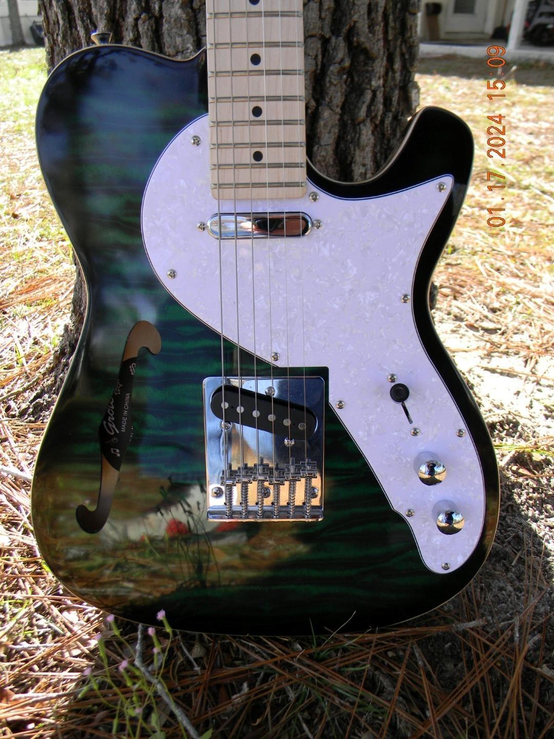 Grote GT-150 Super Series Semi Hollow F Hole Flame Top Electric Guitar, Nice