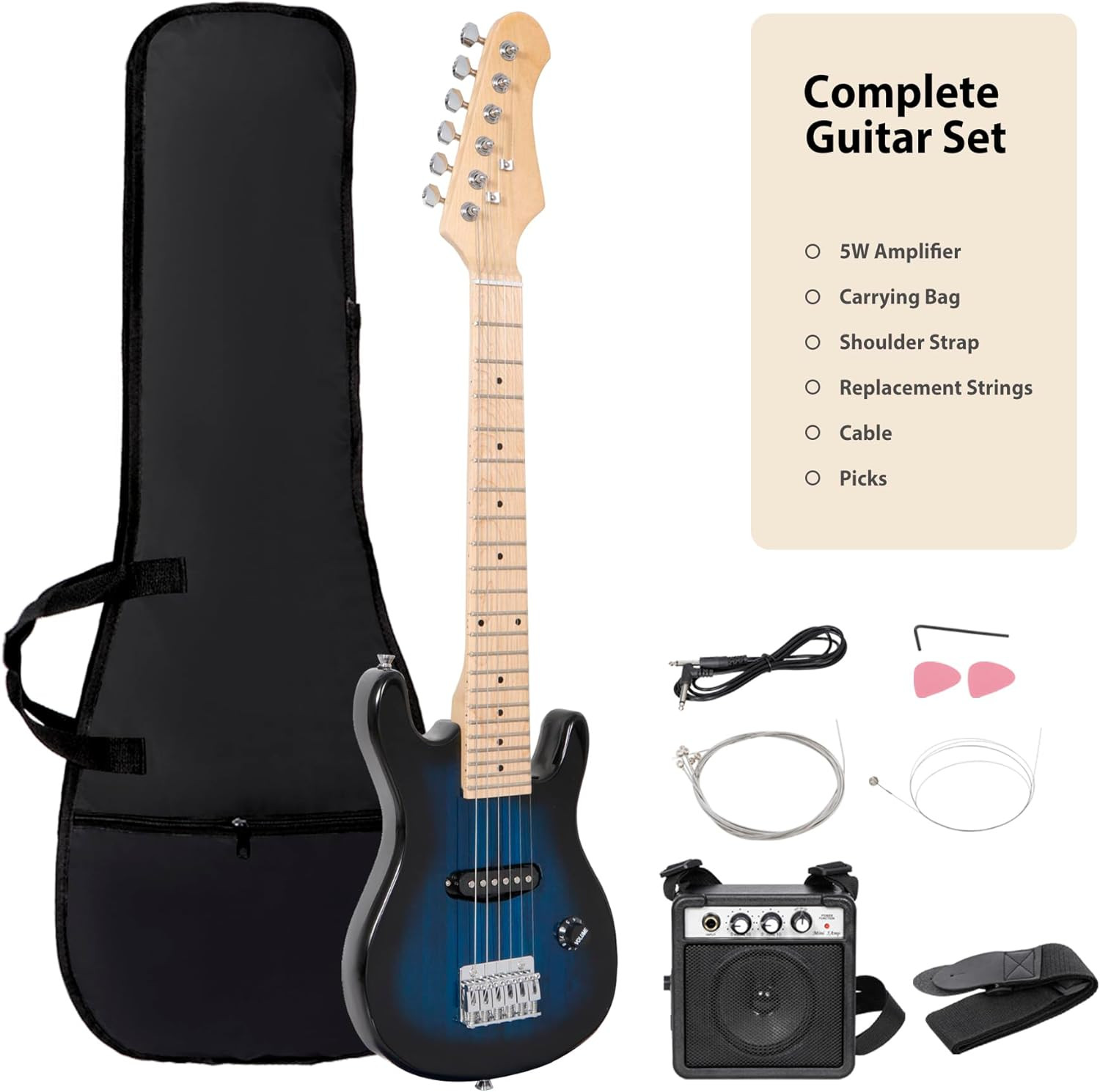 30 Inch Kids Electric Guitar, Complete Beginner Kits with 5W Amplifier, Picks, G