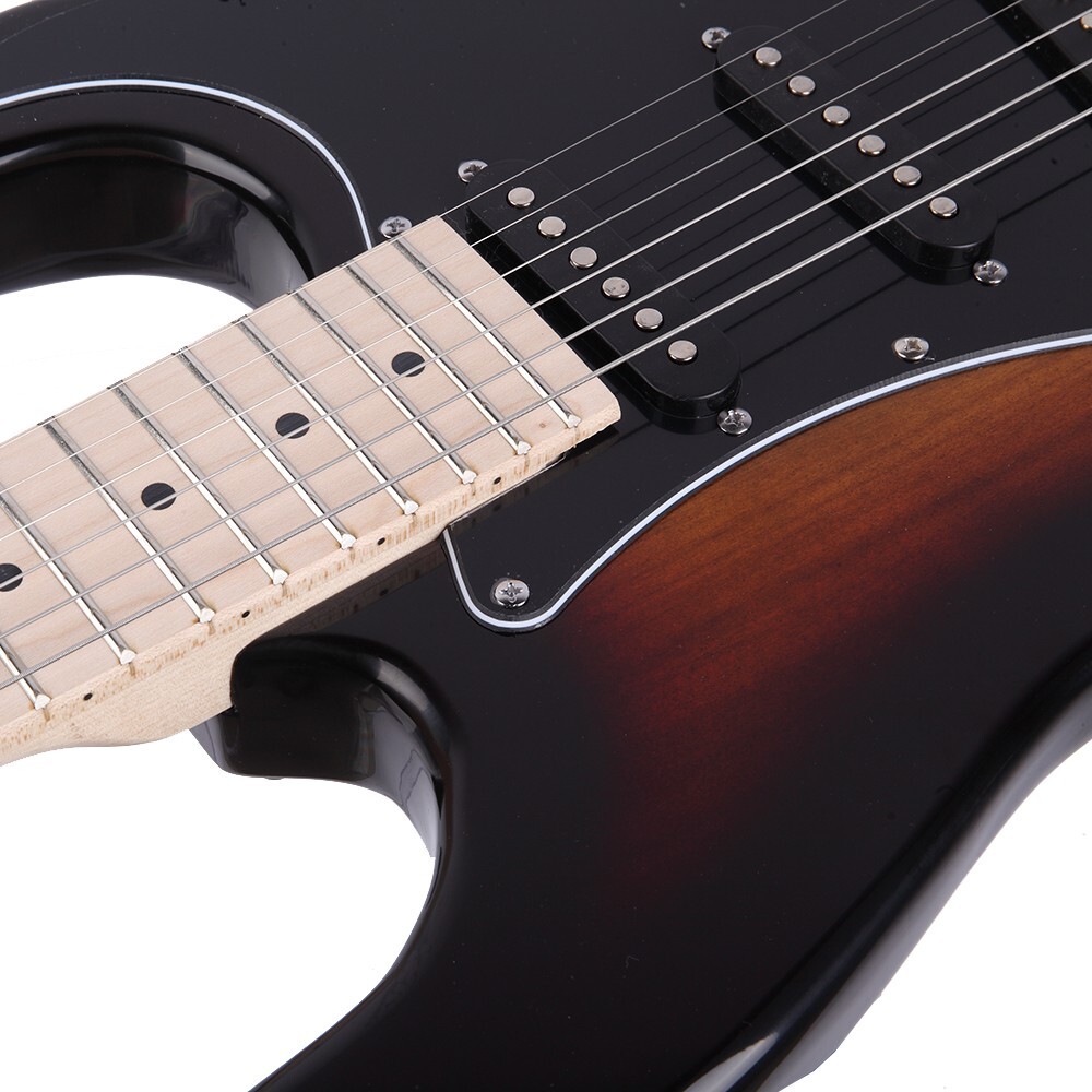 GST Stylish Electric Guitar Kit Black Pickguard Sunset With Strap Bag Amplifier