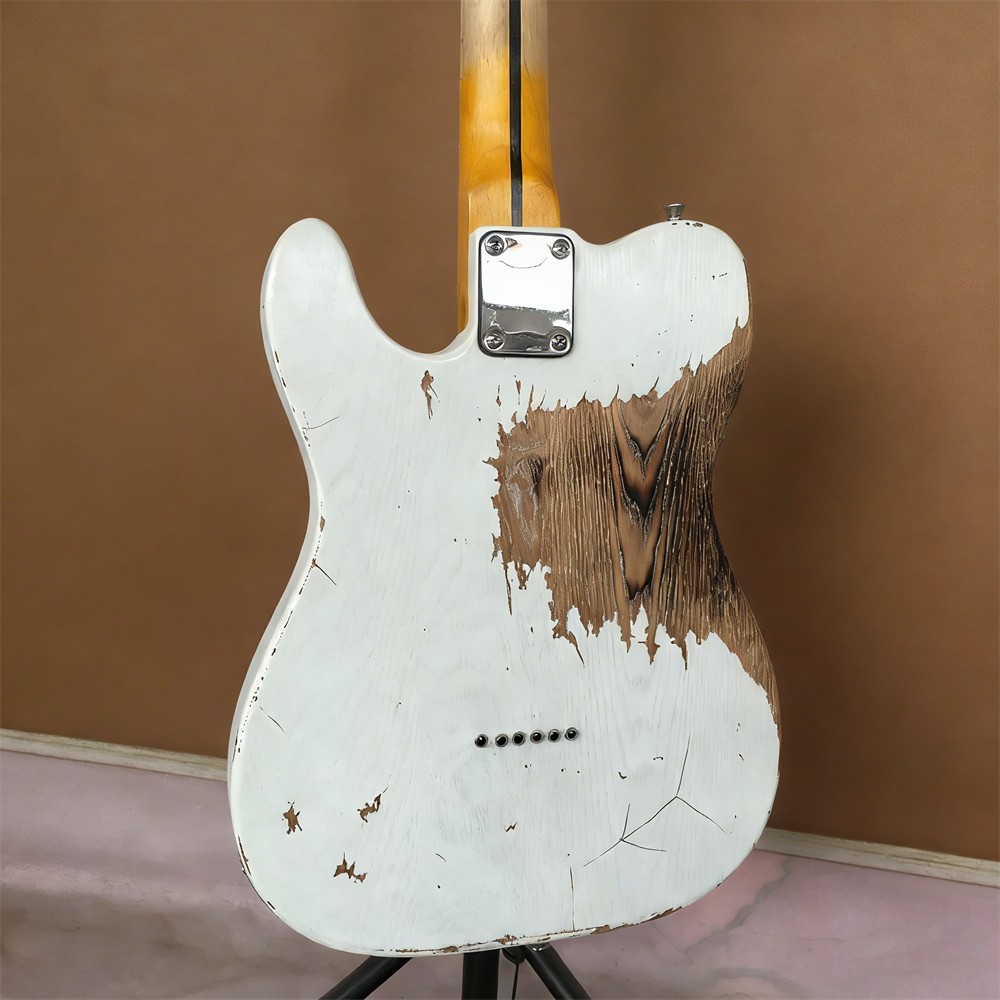 White Vintage Aged Electric Guitar Solid Alder Body Maple Neck Fixed Bridge