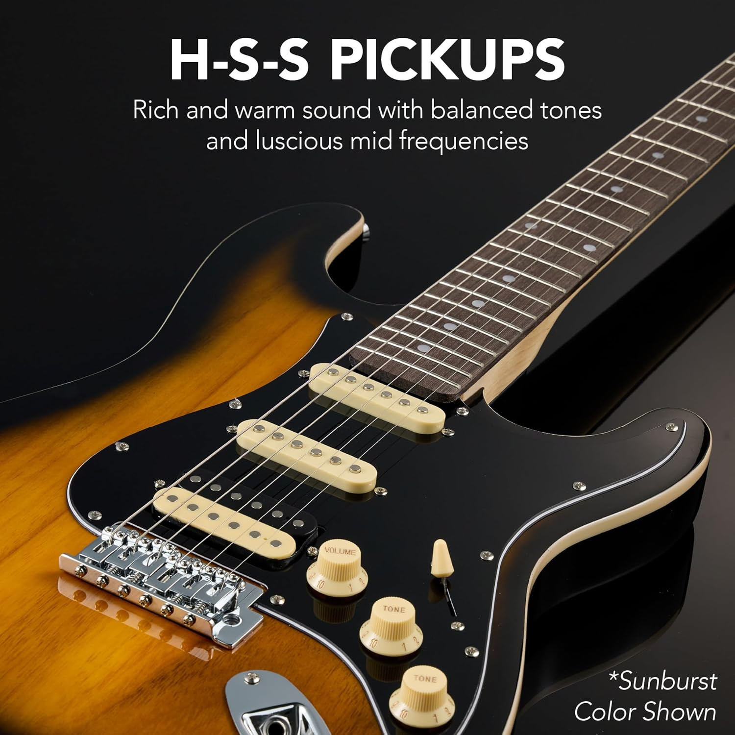 Beginner HSS Electric Guitar Kit W/Headphone Amp, Padded Gig-Bag, Headphones, Gu