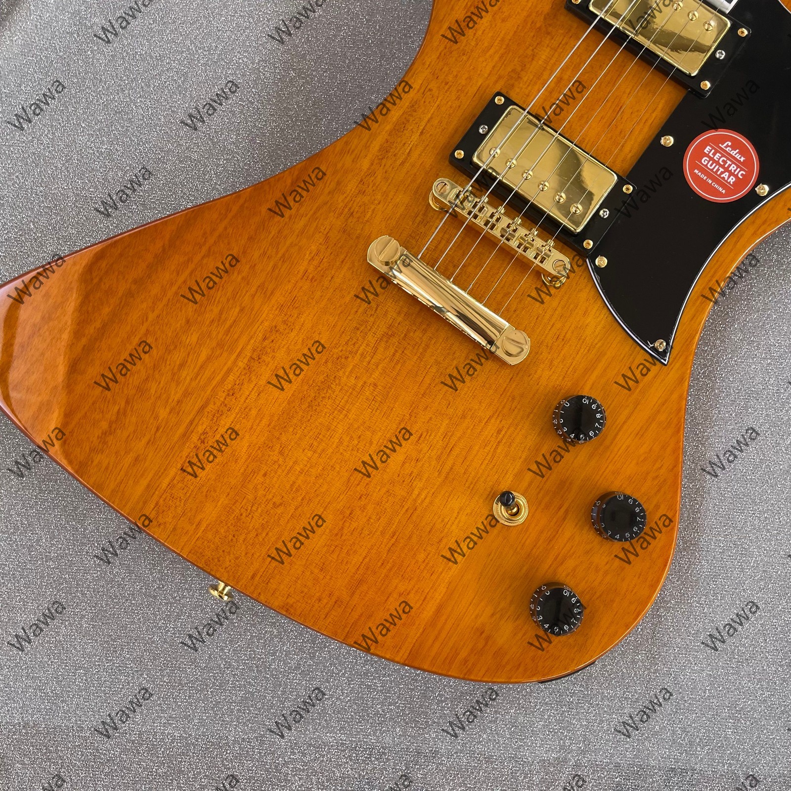 Mahogany Natural Wood Electric Guitar HH Pickups Gold Hardware TOM Bridge